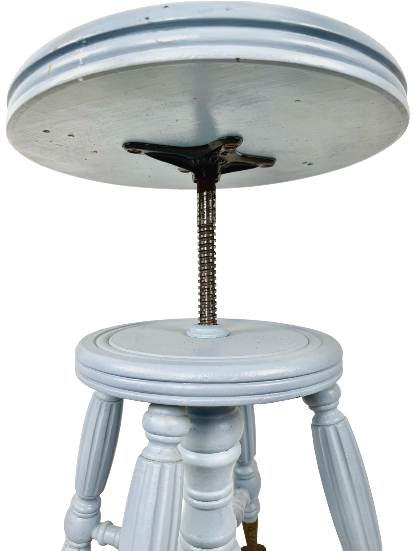 Victorian Adjustable Piano Stool — Painted Blue with Claw black & Glass Ball Feet