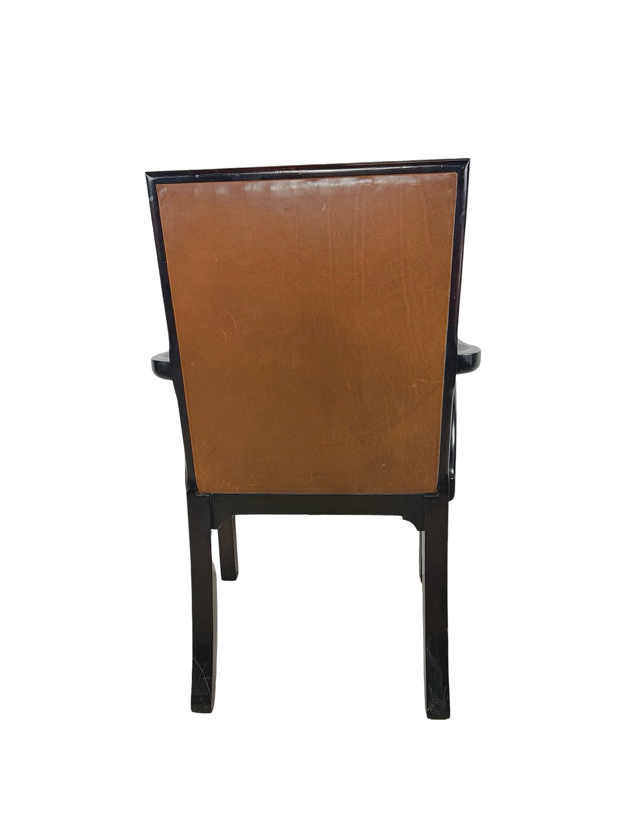 Vintage Baker Furniture Brown Leather & Ebonized Wood Armchair