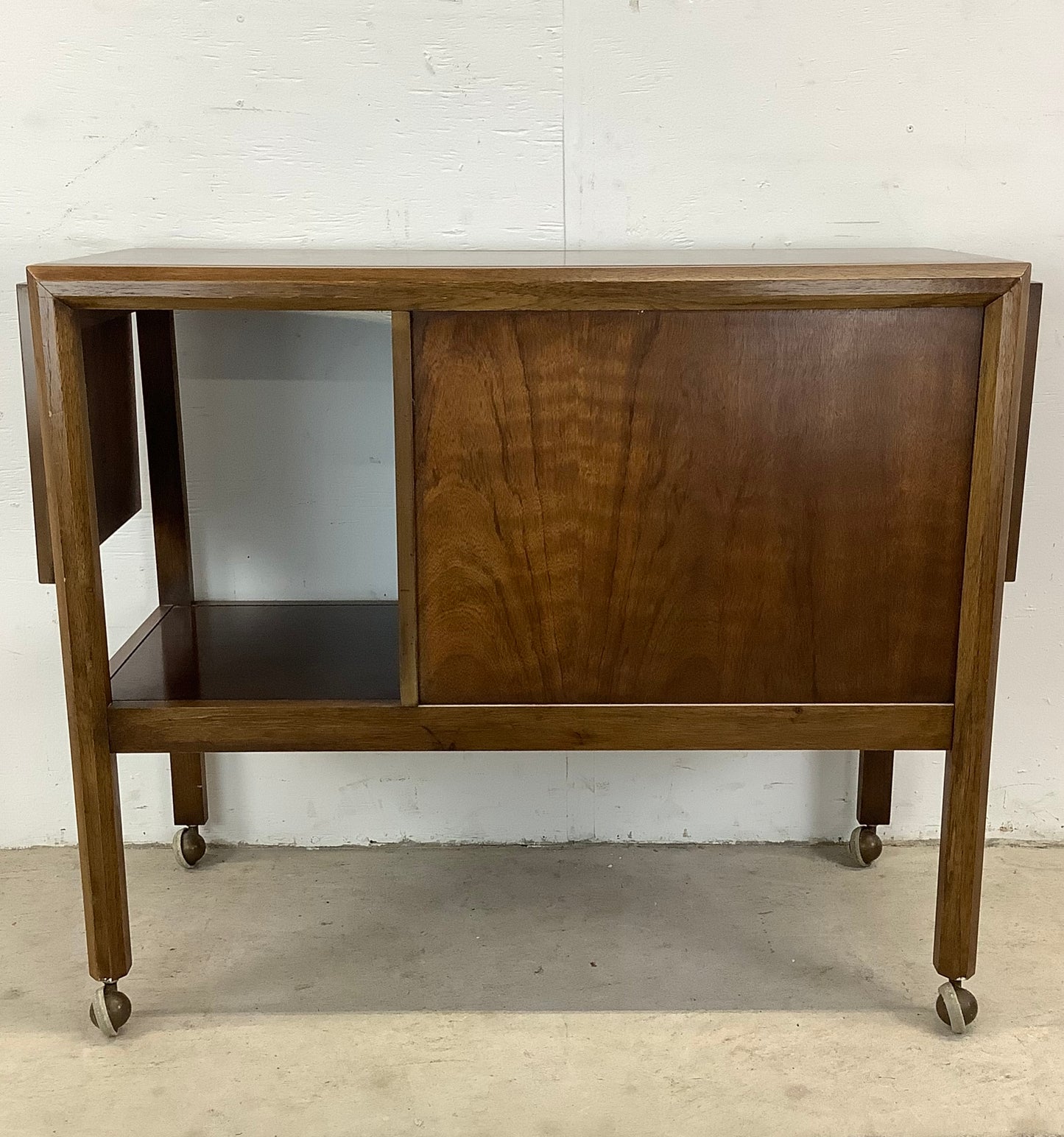 Mid-Century Modern Walnut Bar Cart With Leaves