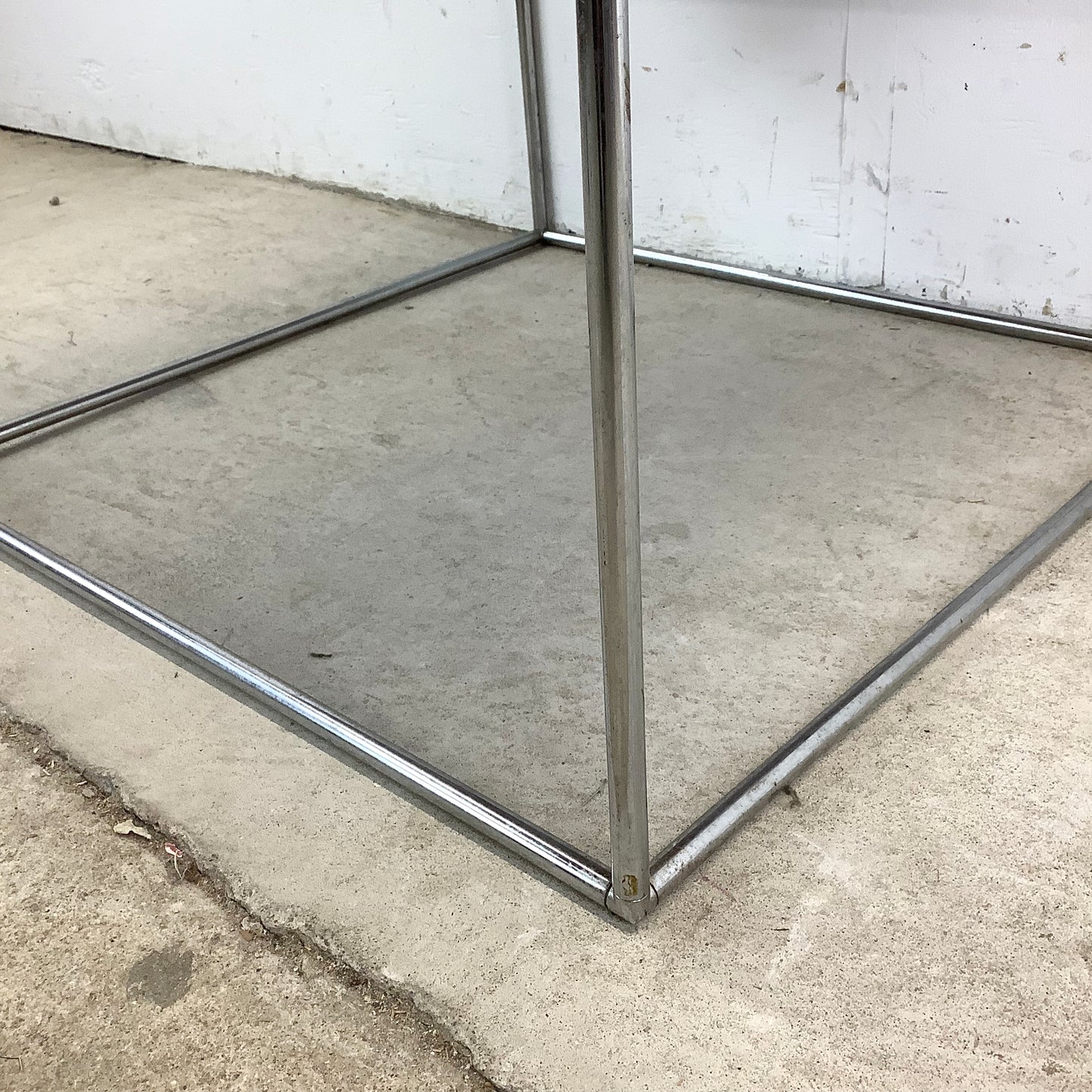 Vintage Chrome Cube Frame Table With Walnut Top
