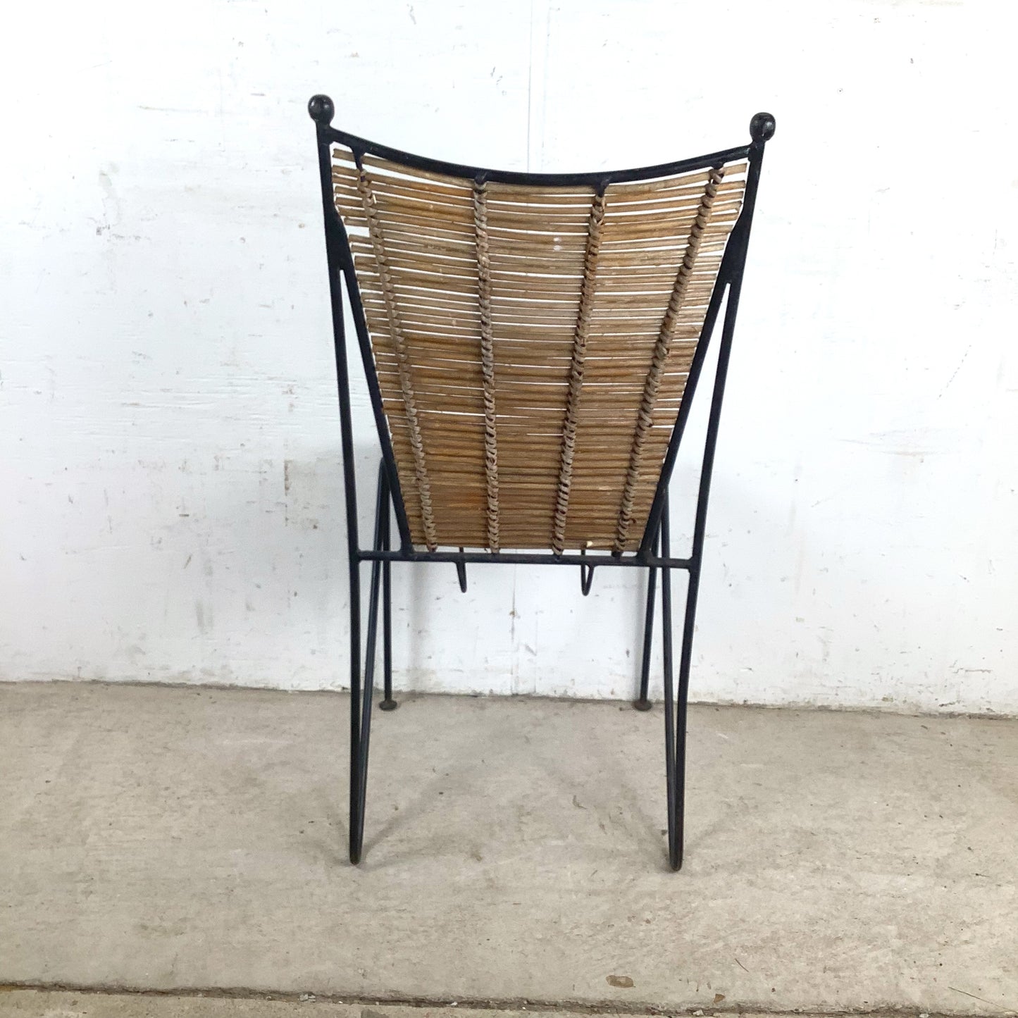 Vintage Wrought Iron & Woven Reed Dining Chair in the Style of Brown Jordan