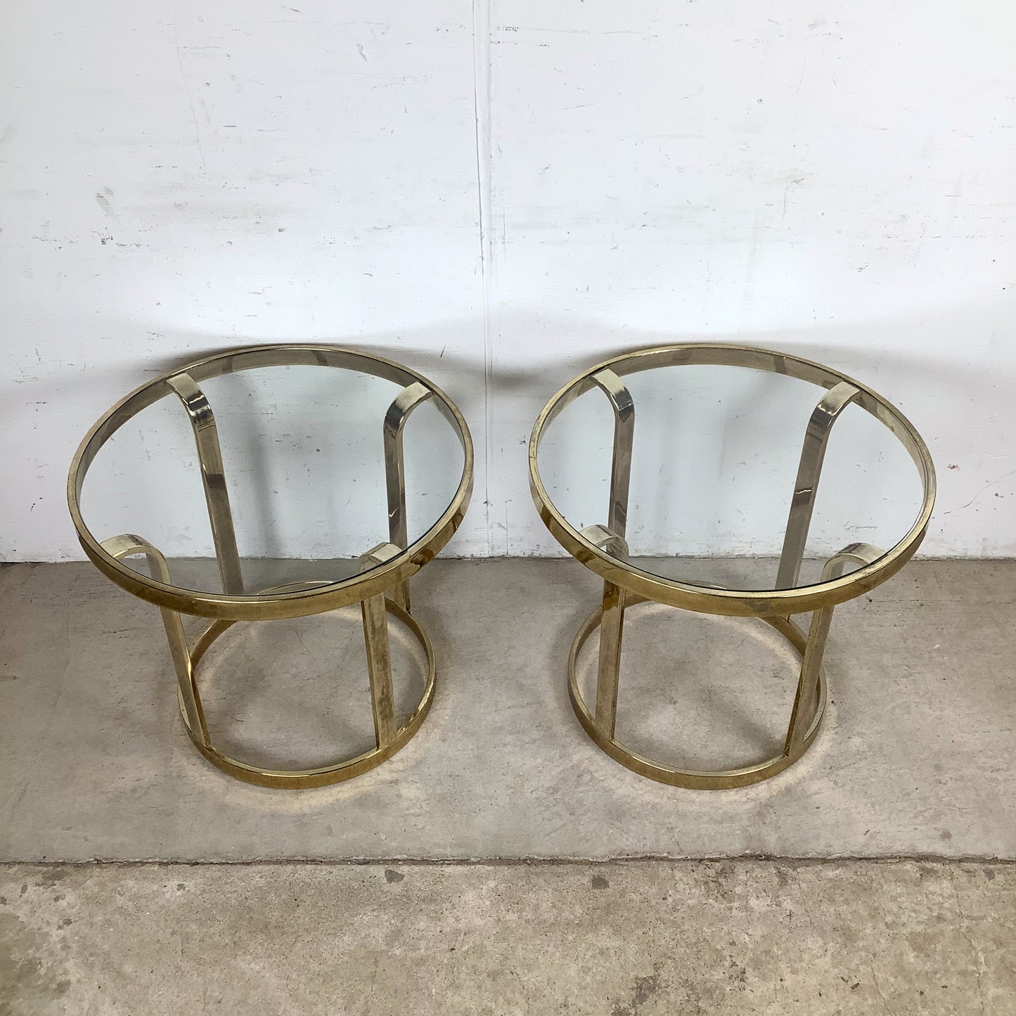 Pair of Vintage Brass and Glass Side Tables