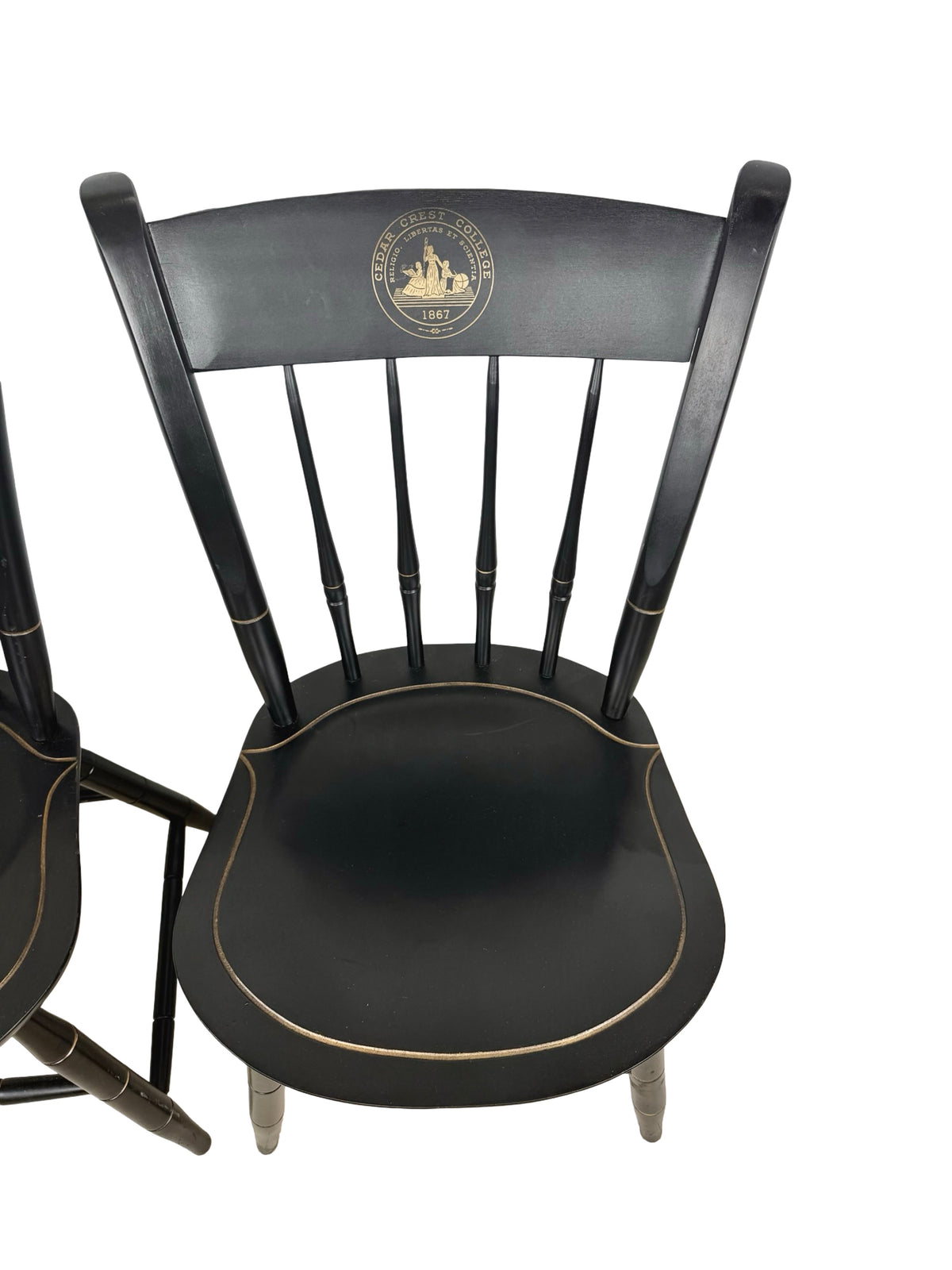 Pair of Vintage Nichols & Stone Windsor Side Chairs with Cedar Crest College Crest