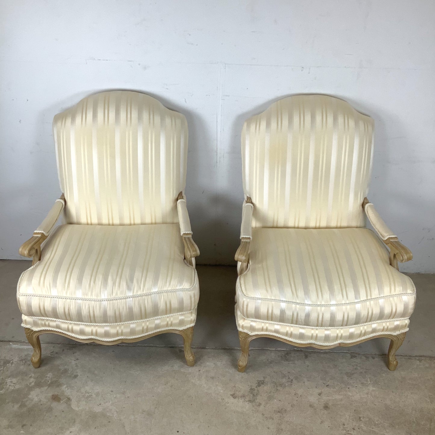 Vintage Pair of Louis XV–Style Bergère Chairs with Curved Frames