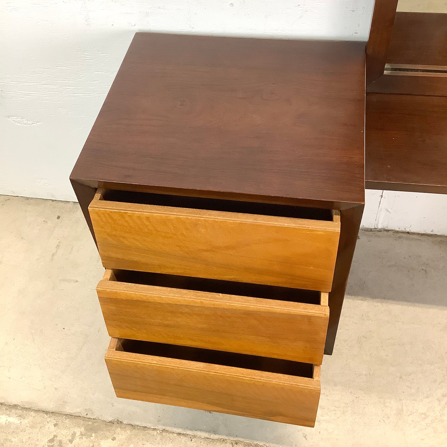 Mid-Century Vanity & Mirror With Stool