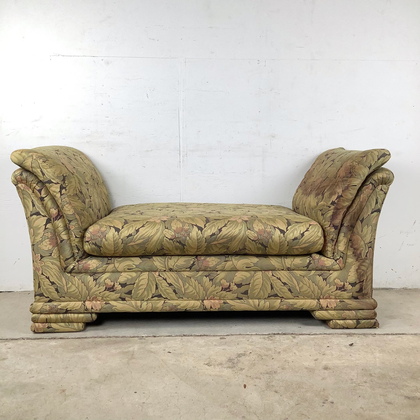 Vintage Botanical Chaise Bench With Rolled Arms