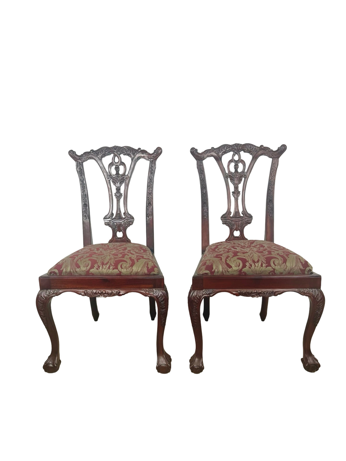 Set of 4 Chippendale-Style Mahogany Dining Chairs with Carved Ball-and-Claw Feet