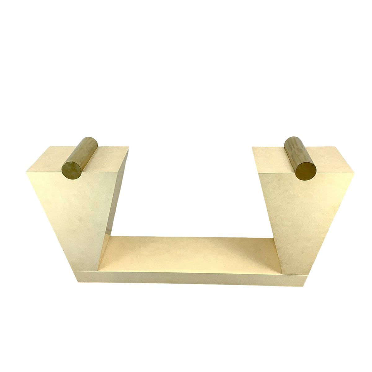 Vintage Modern Parchment-Style Console Table with Glass Top and Brass Accents
