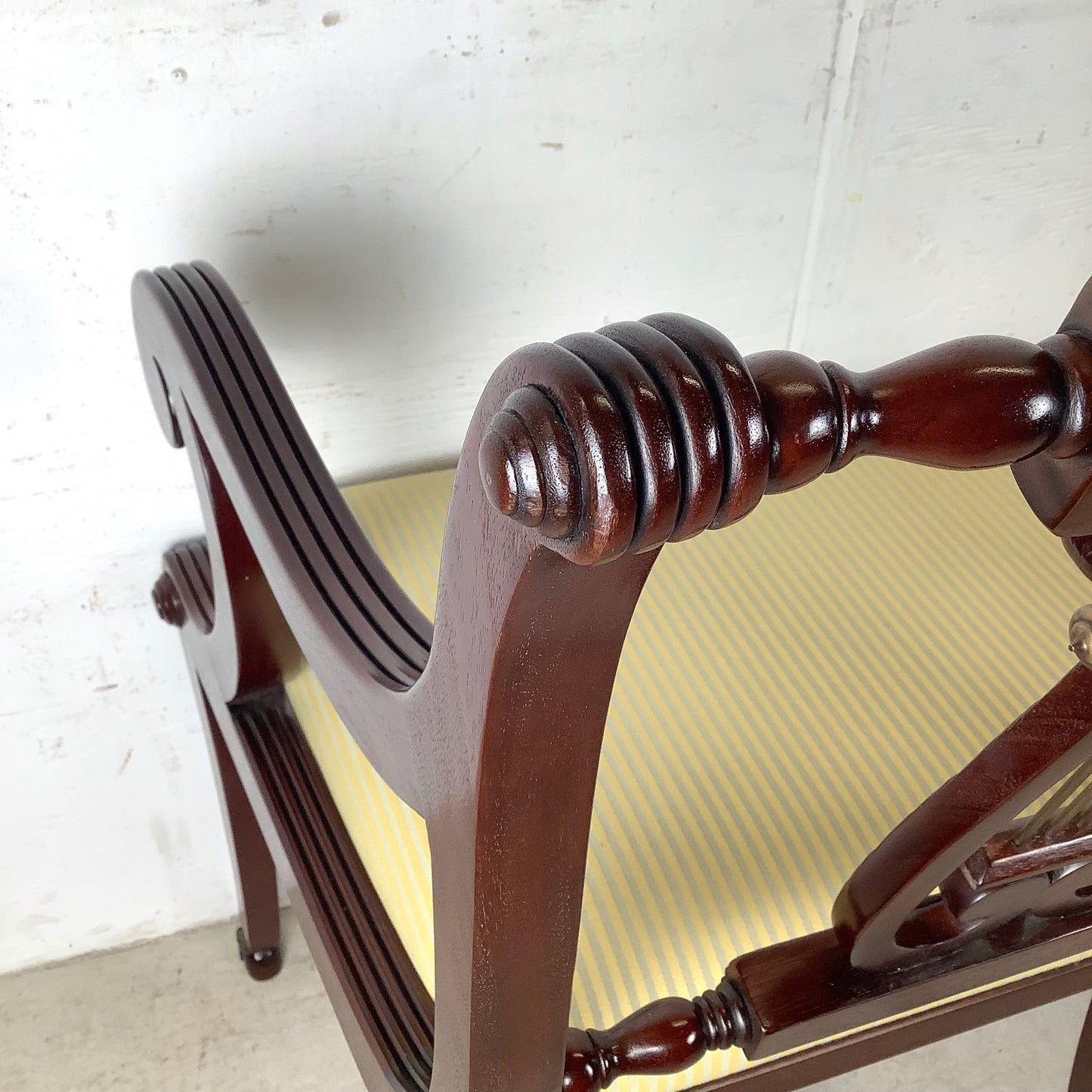 Dual Lyre-Back Mahogany Settee- Federal Revival Bench