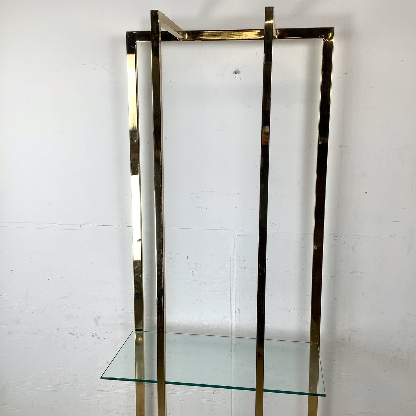 Architectural Brass and Glass Display Shelf, Vintage Modern