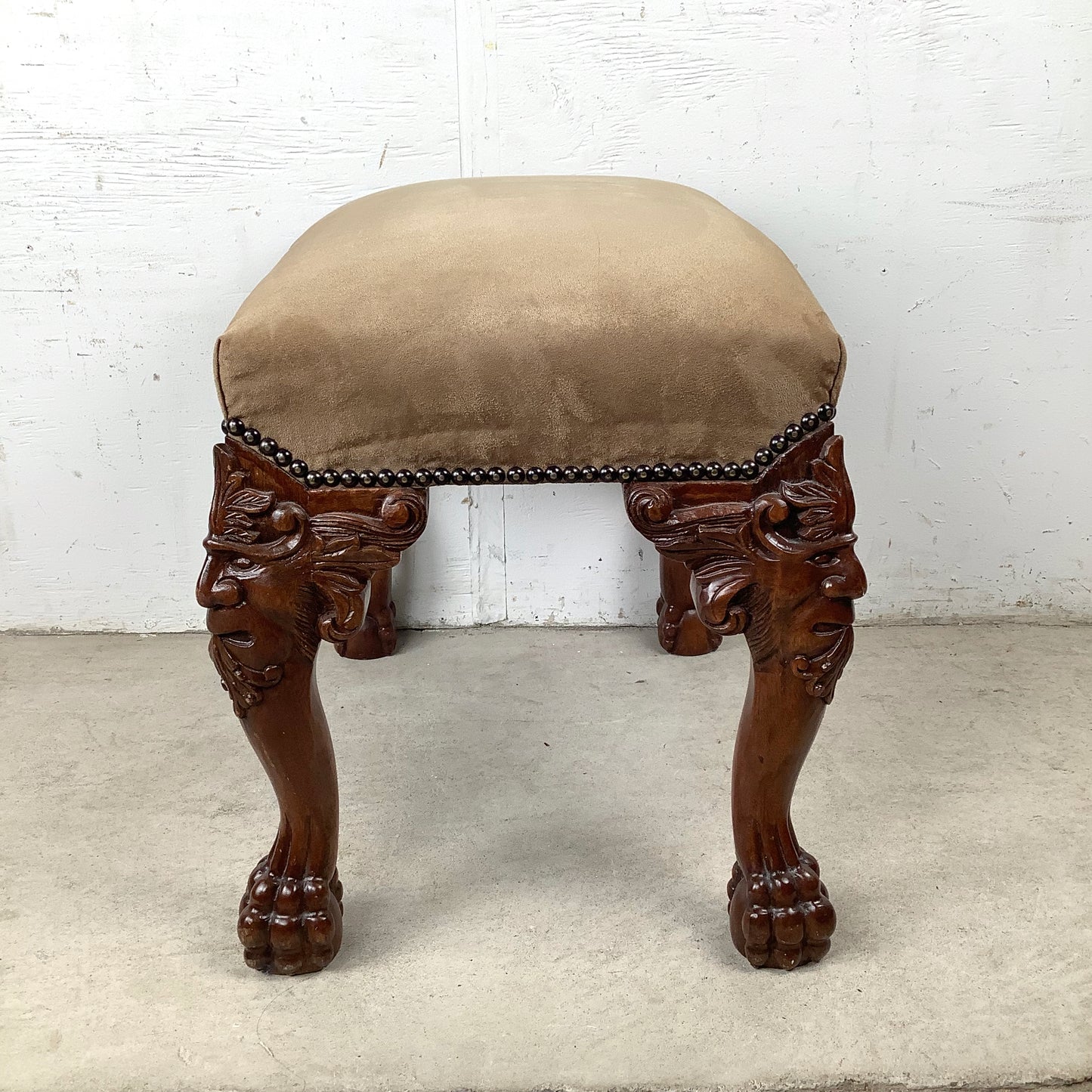 Gothic Revival Carved Grotesque Footstool