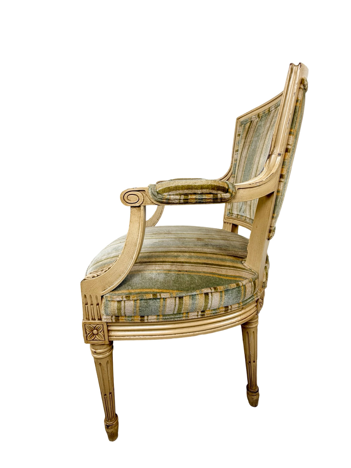 Vintage Neoclassical X-Back Side Chair with Striped Upholstered Seat