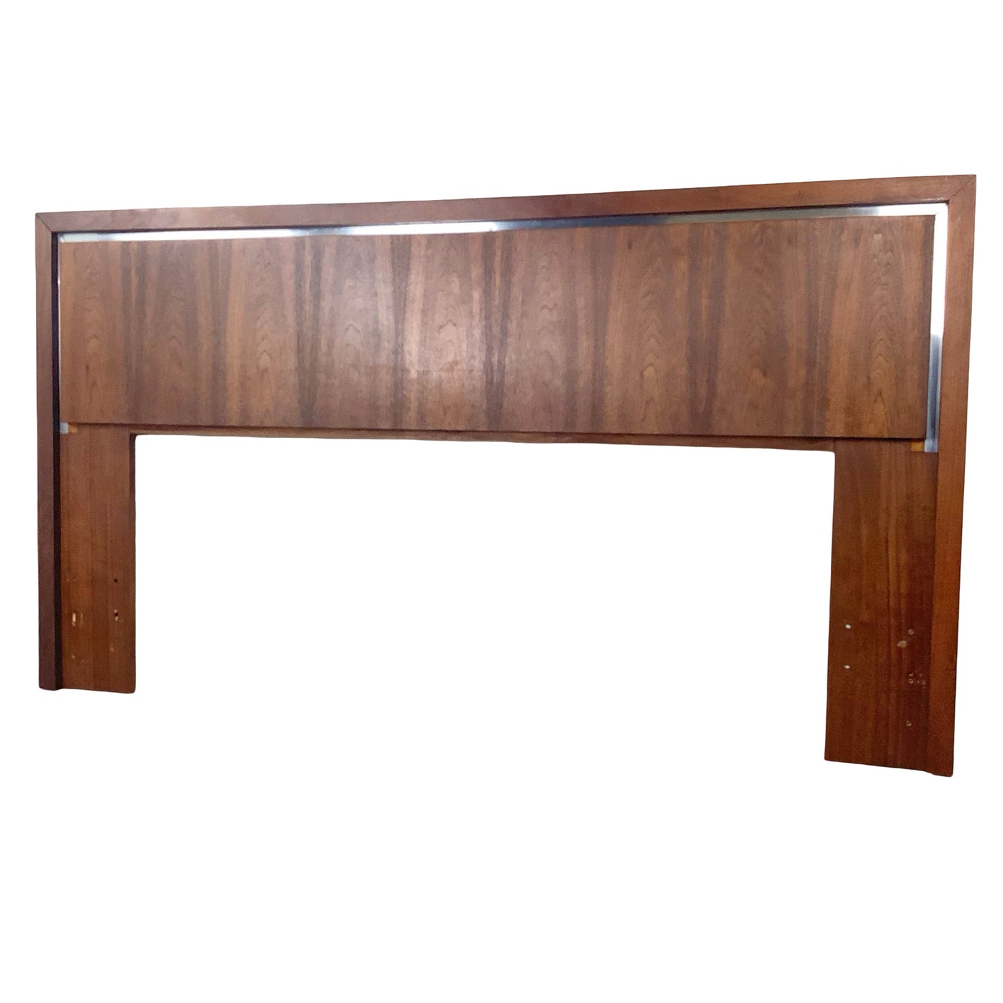 Mid-Century Modern Dillingham Walnut Headboard with Polished Chrome Accent Inlay