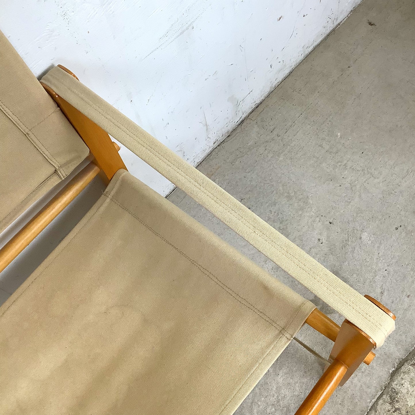 Vintage Scandinavian Style Safari Campaign Lounge Chair with Natural Canvas Sling