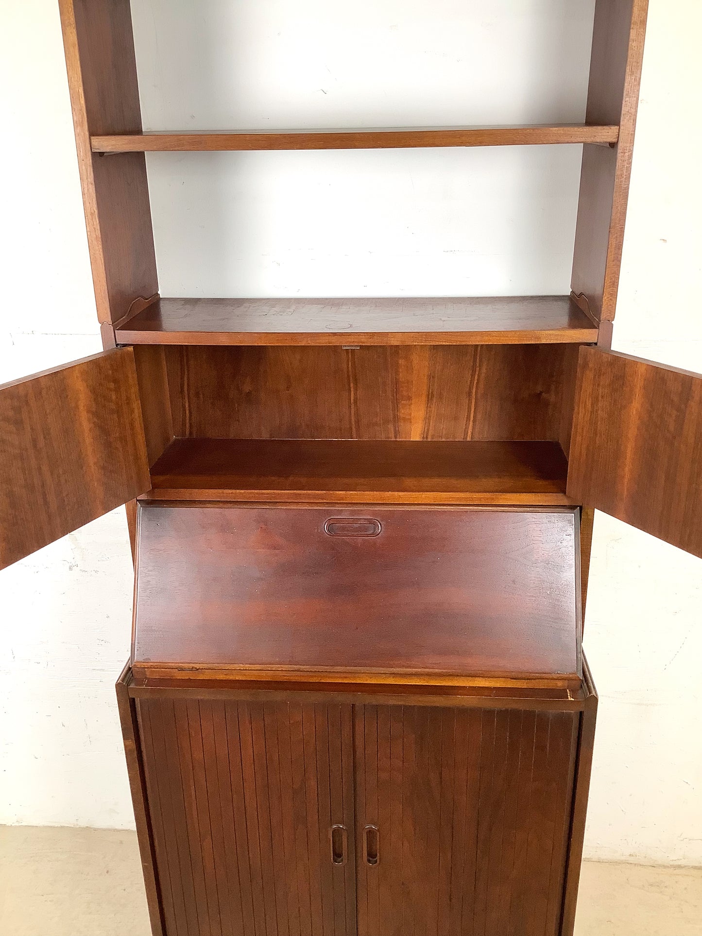 Vintage Mid-Century Modern Walnut Secretary Bookcase | Drop-Front Desk | c. 1960s