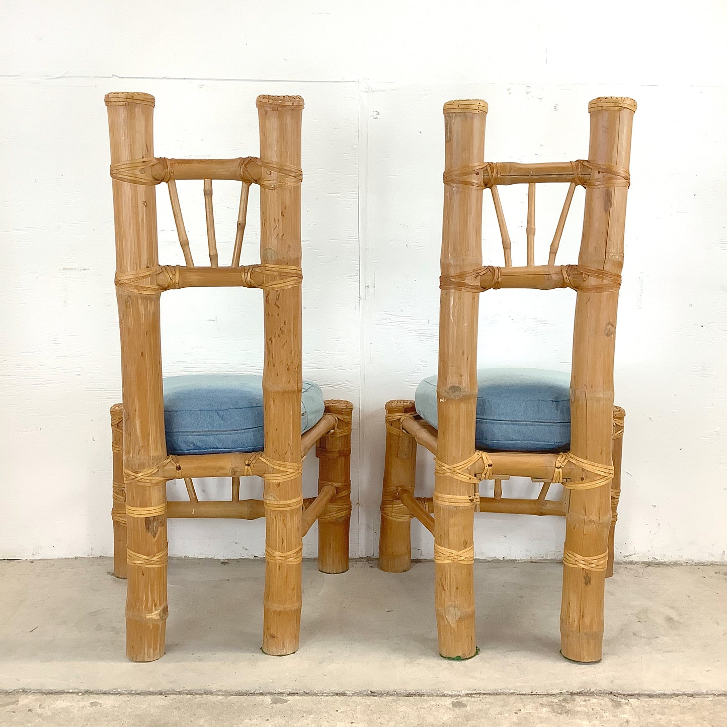 Pair Tall Boho Modern Bamboo Chairs