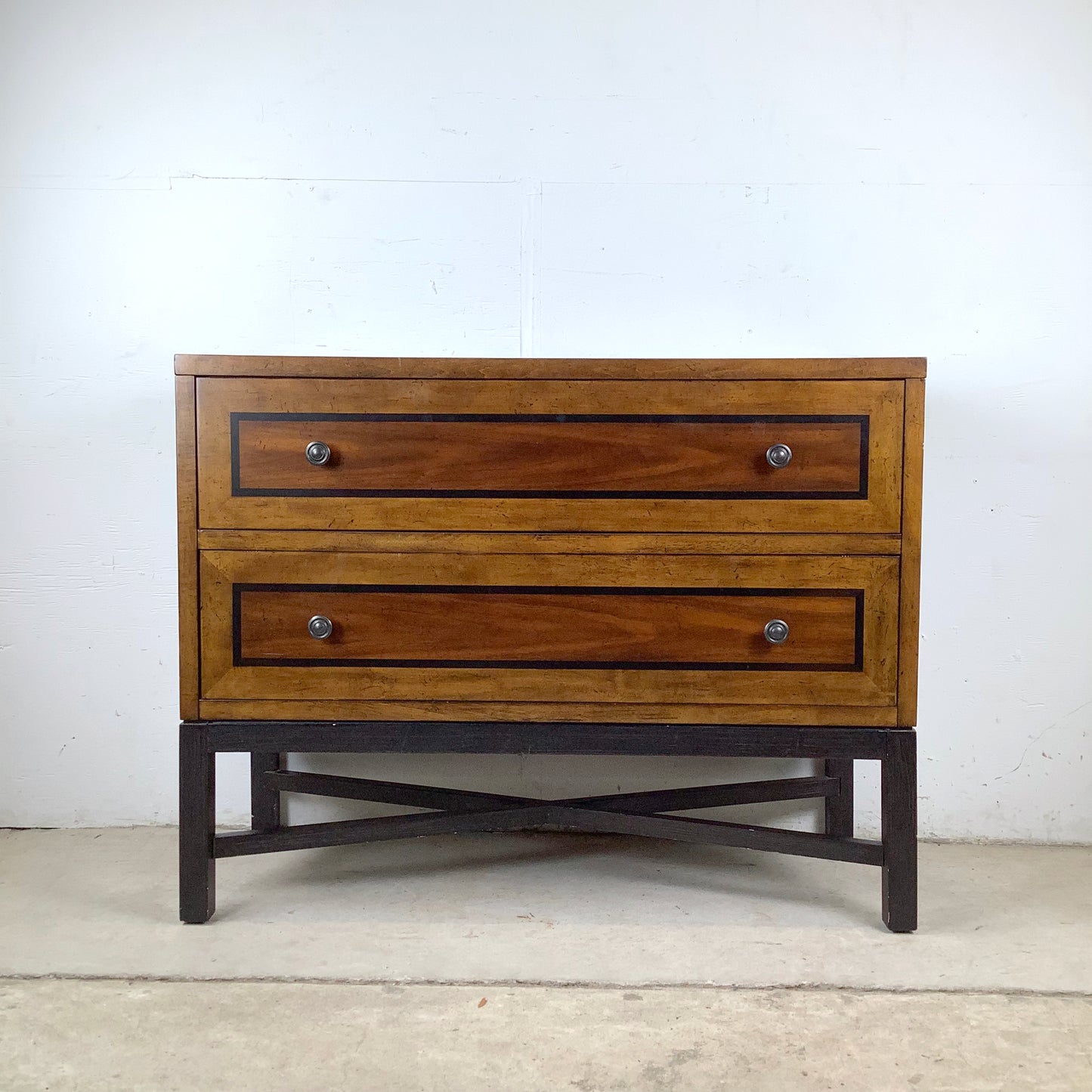 Transitional Two-Drawer Dresser With X Base