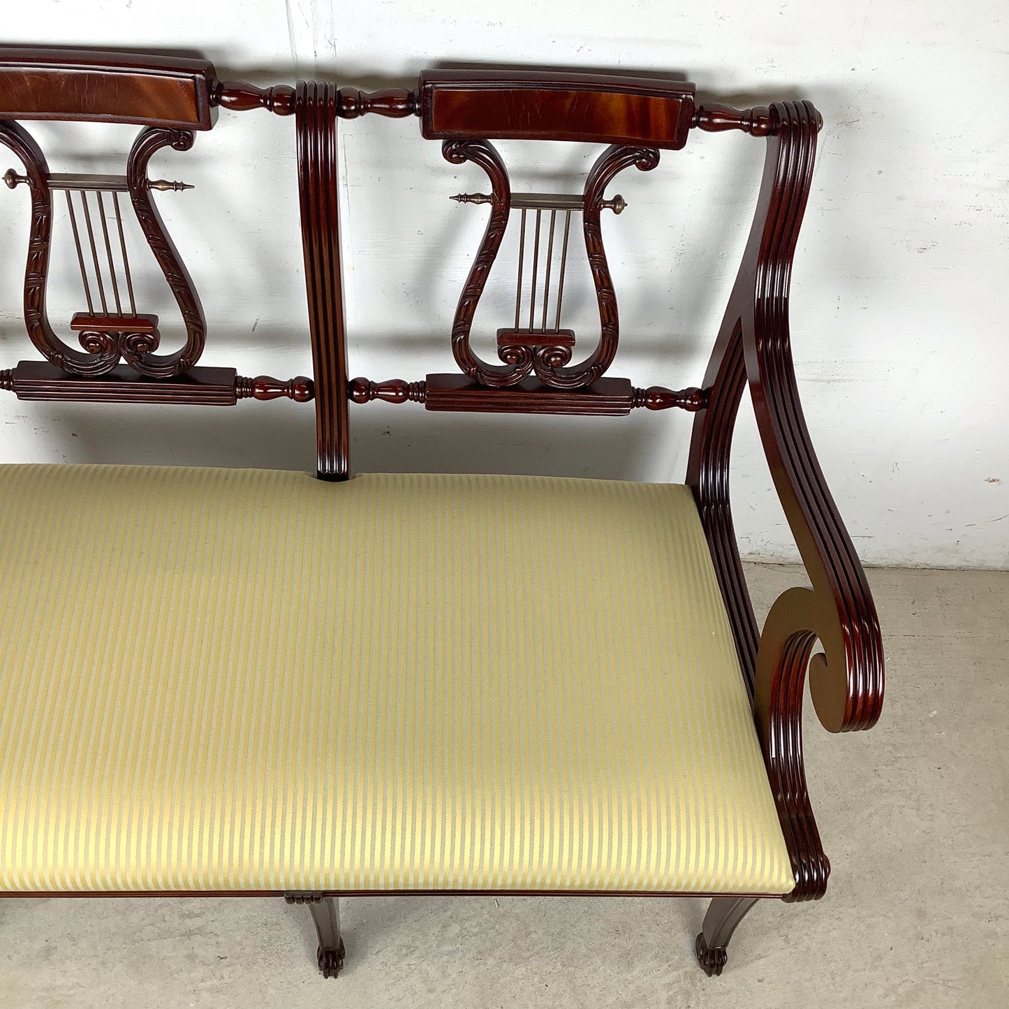 Dual Lyre-Back Mahogany Settee- Federal Revival Bench