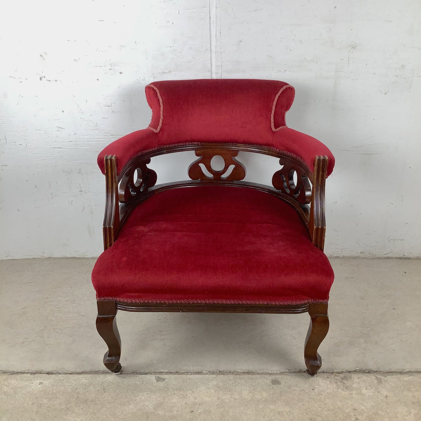 Empire Revival Upholstered Armchair in Red Velvet