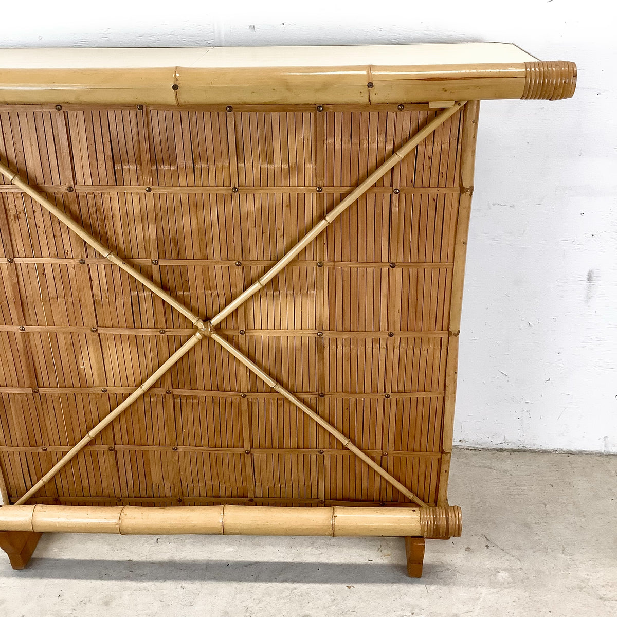 Vintage Bamboo &amp; Woven Rattan Freestanding Cocktail Bar