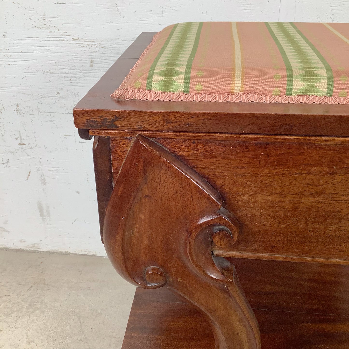 Neoclassical Revival Stool with Storage and Upholstered Top