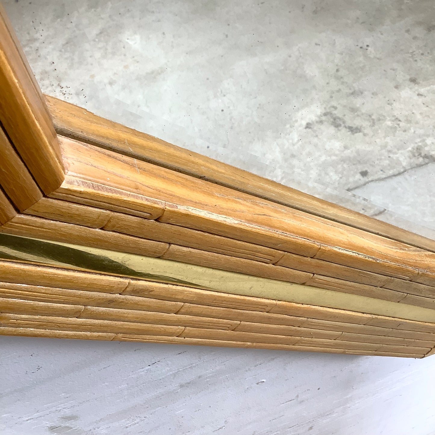 Vintage Modern Boho Octagonal Mirror with Faux Bamboo Wood Frame