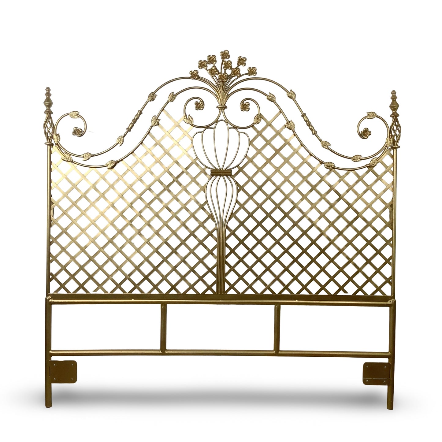 Vintage Hollywood Regency Gilt Metal Trellis Headboard