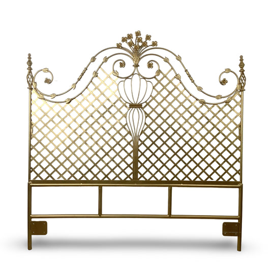 Vintage Hollywood Regency Gilt Metal Trellis Headboard