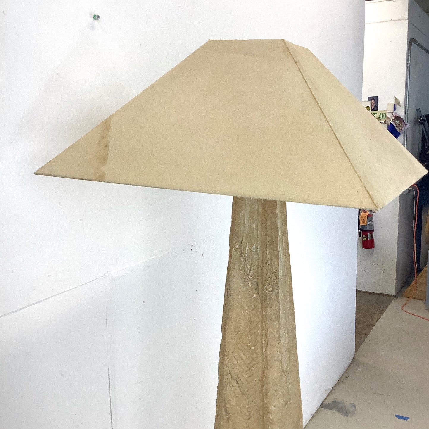 Vintage Textured Stone Obelisk Floor Lamp – Heavy Karl Springer Inspired Design