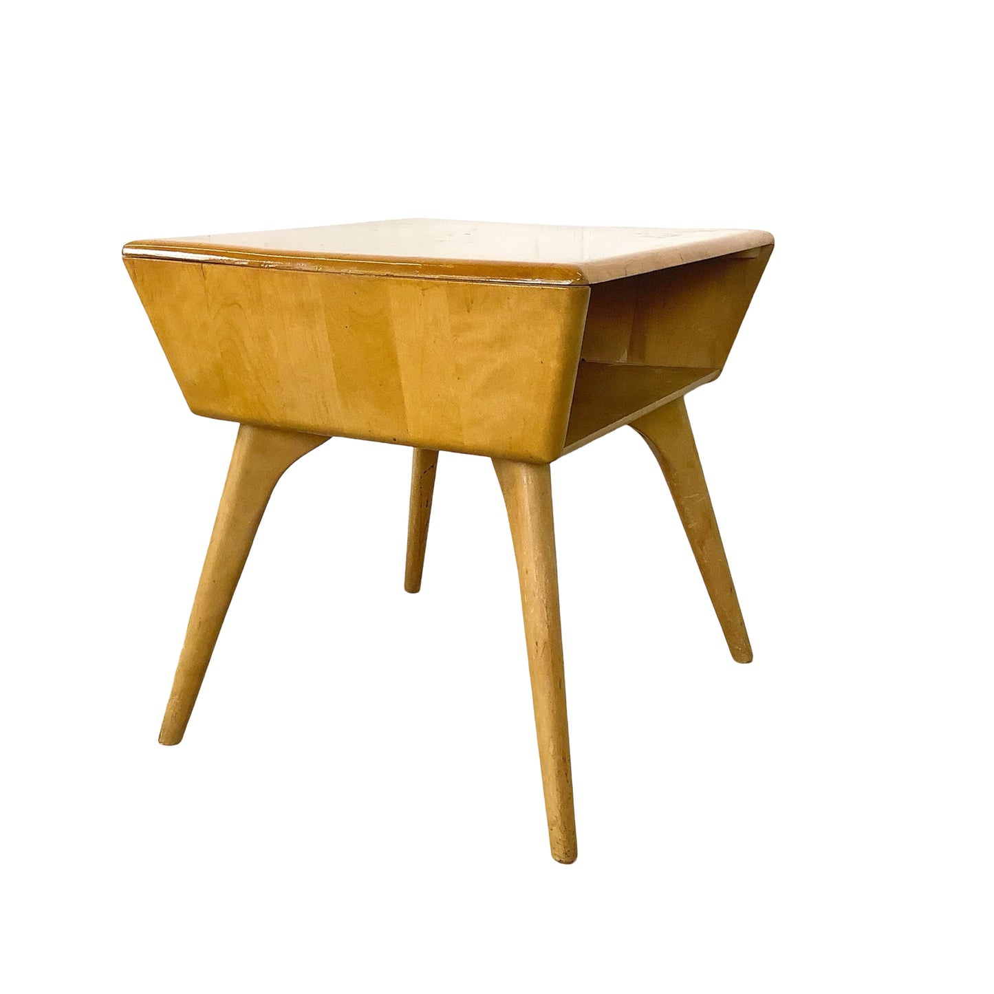 Heywood-Wakefield Solid Birch Encore Open Cubby Lamp Table (Wheat Finish)