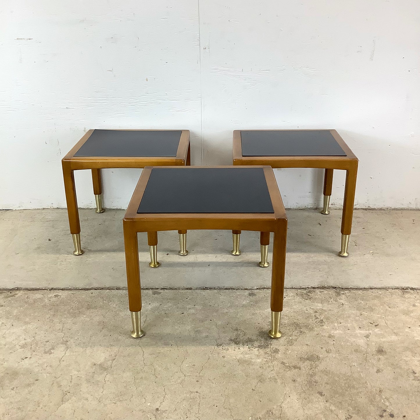 Mid-Century Modern Walnut Nesting Tables with Black Tops