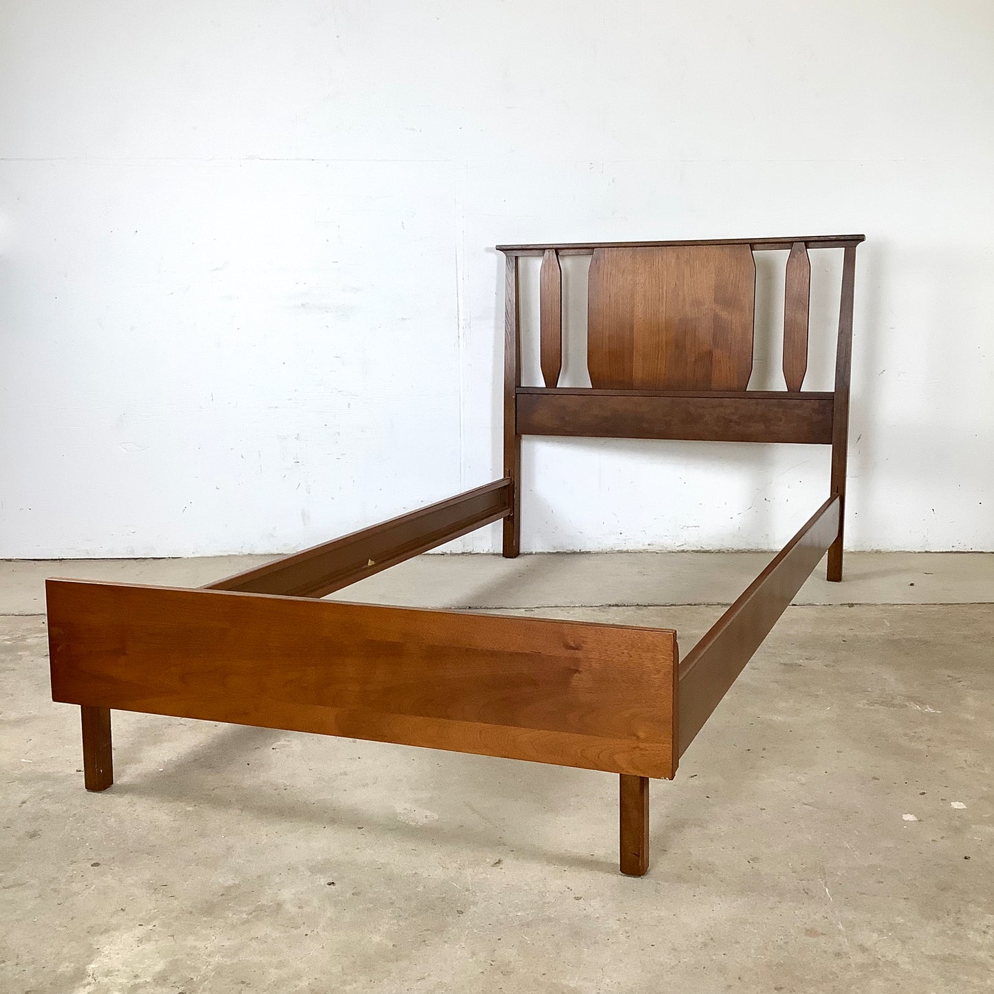 Mid-Century Walnut Twin Bed Frame – Vintage Modern Design