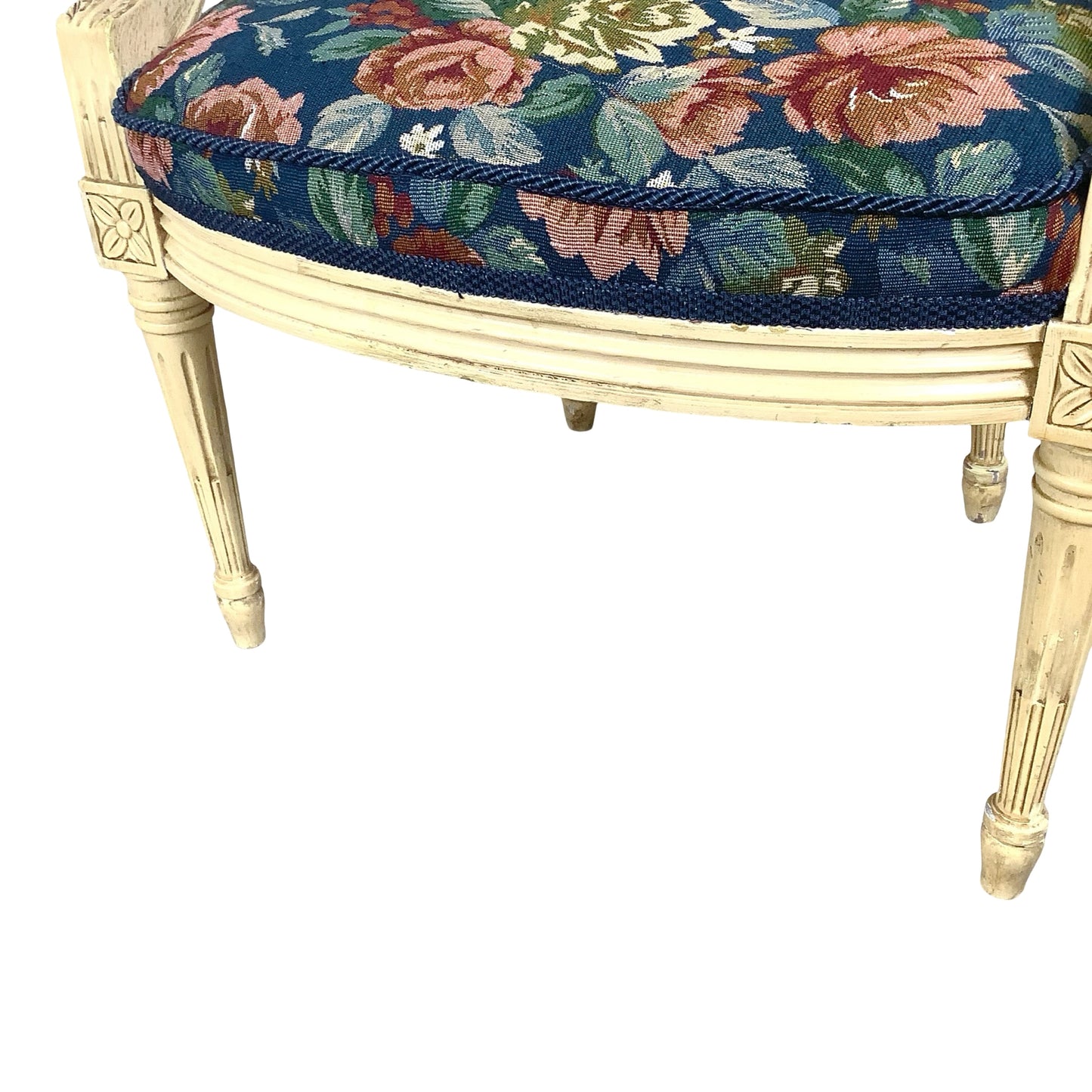 Vintage Louis XVI Style Painted Fauteuil | French Provincial Armchair  This painted fauteuil captures the timeless elegance of