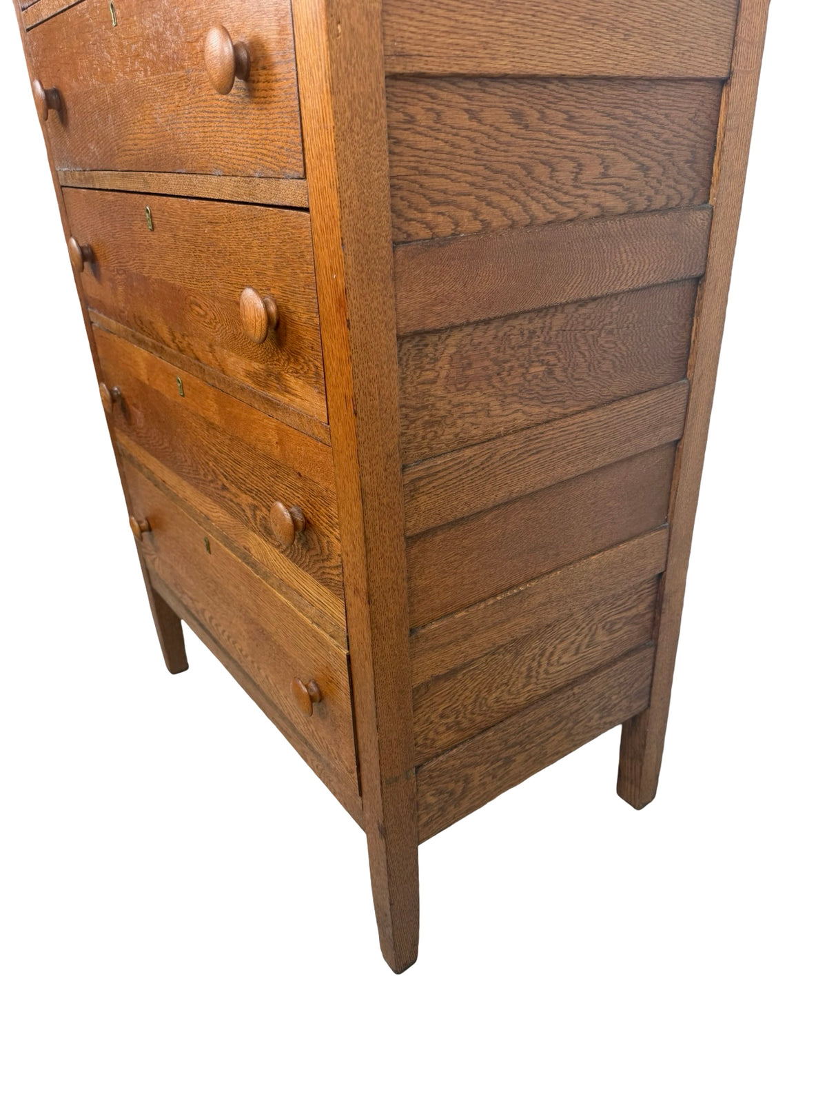 Antique Early 1900s Oak Five-Drawer Tall Chest of Drawers