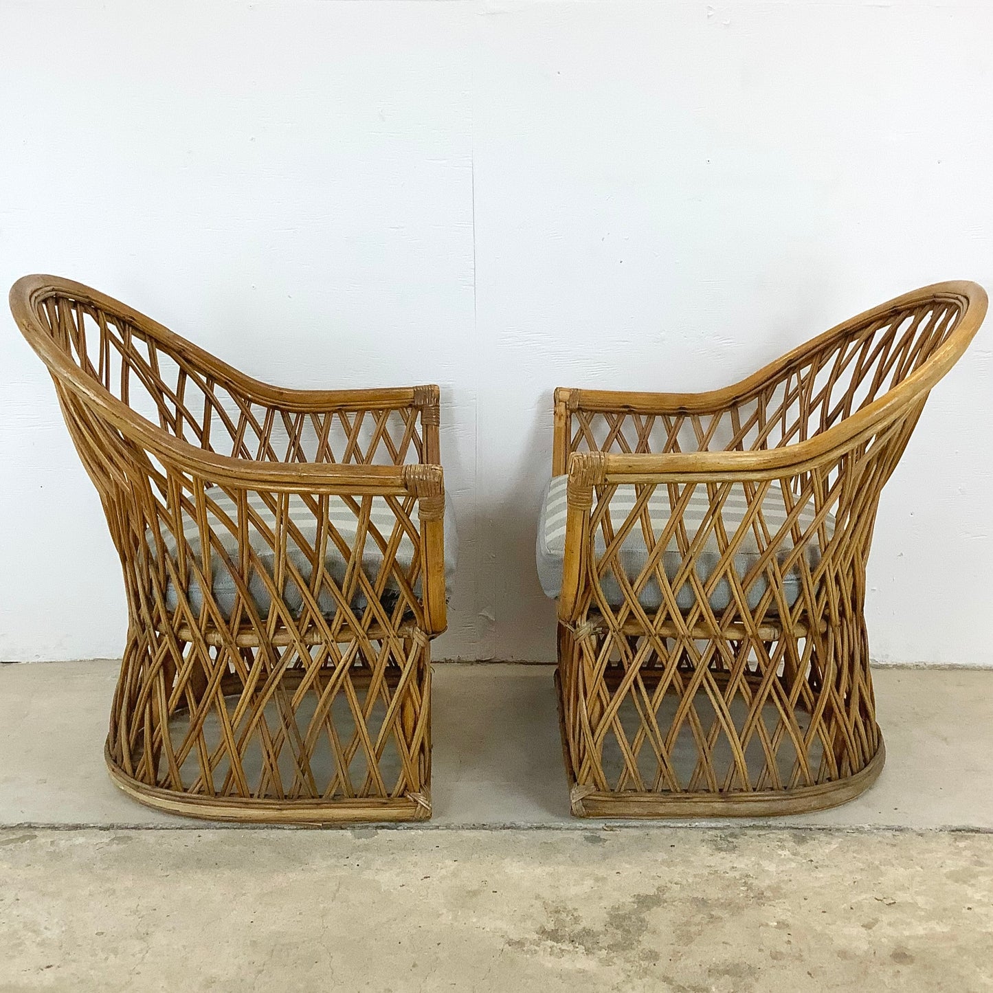 Vintage Split Reed Coastal Accent Chairs