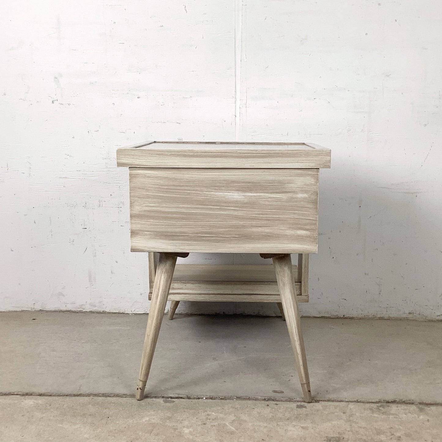 Pair of Vintage Three-Tier Step End Tables | Cerused Finish