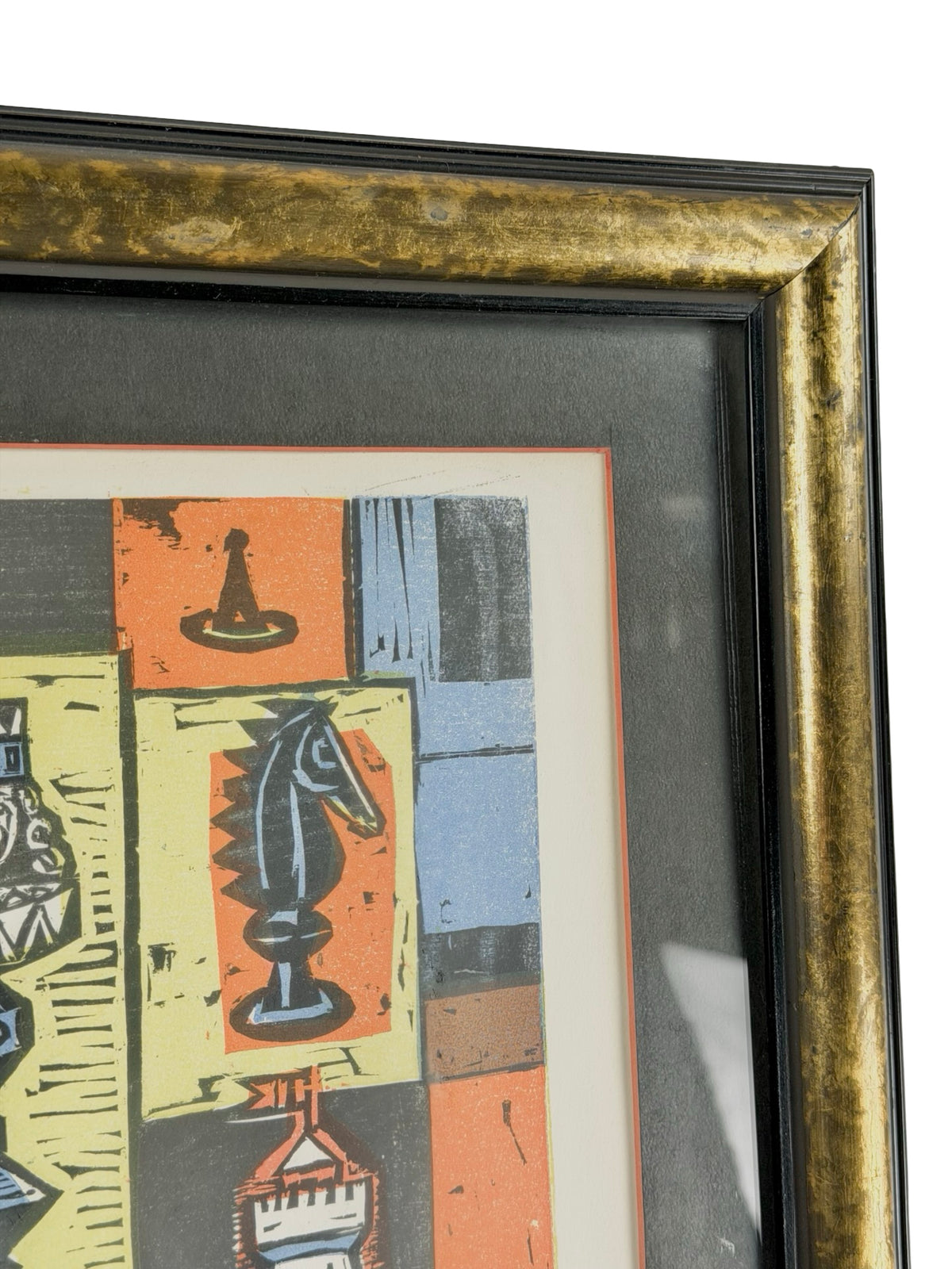 Irving Amen “Chess Board” Signed Mid-Century Modern Color Woodcut