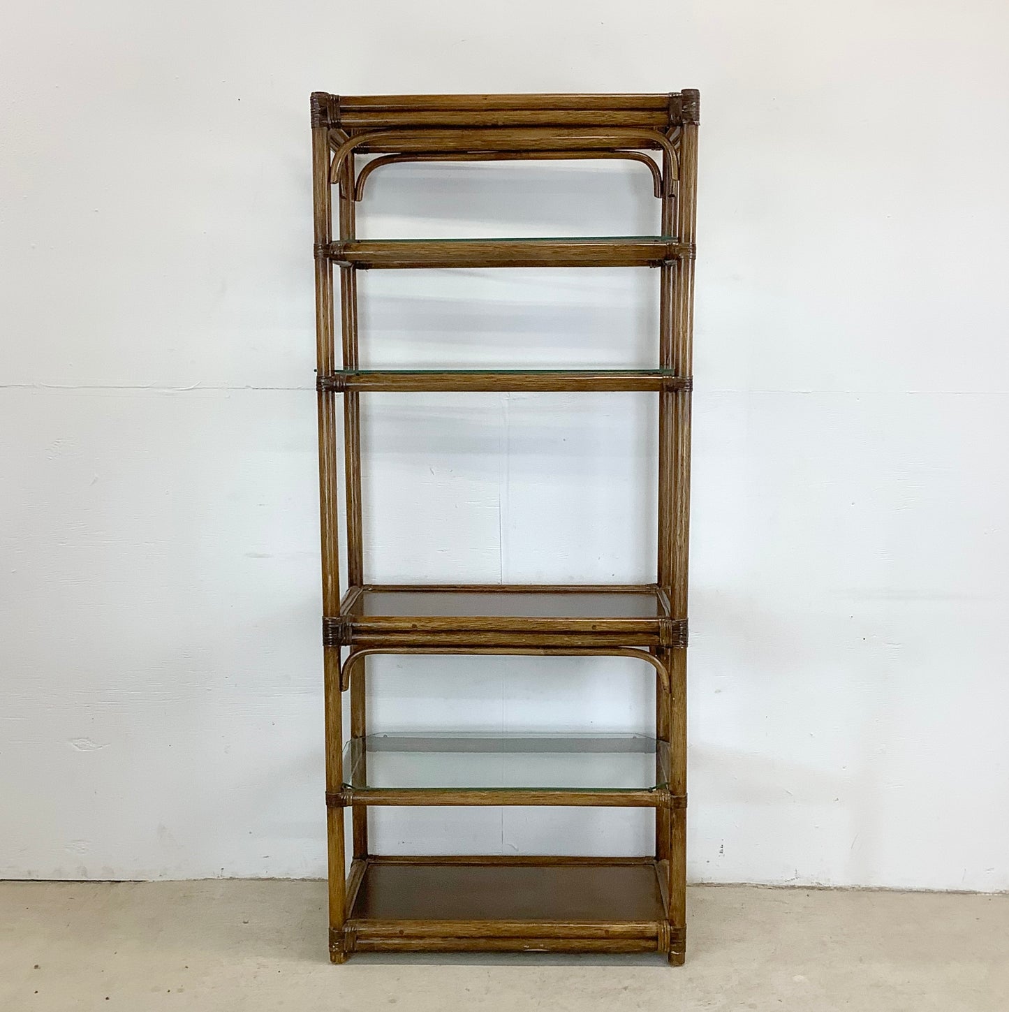 Vintage Coastal Modern Rattan Style Bookcase