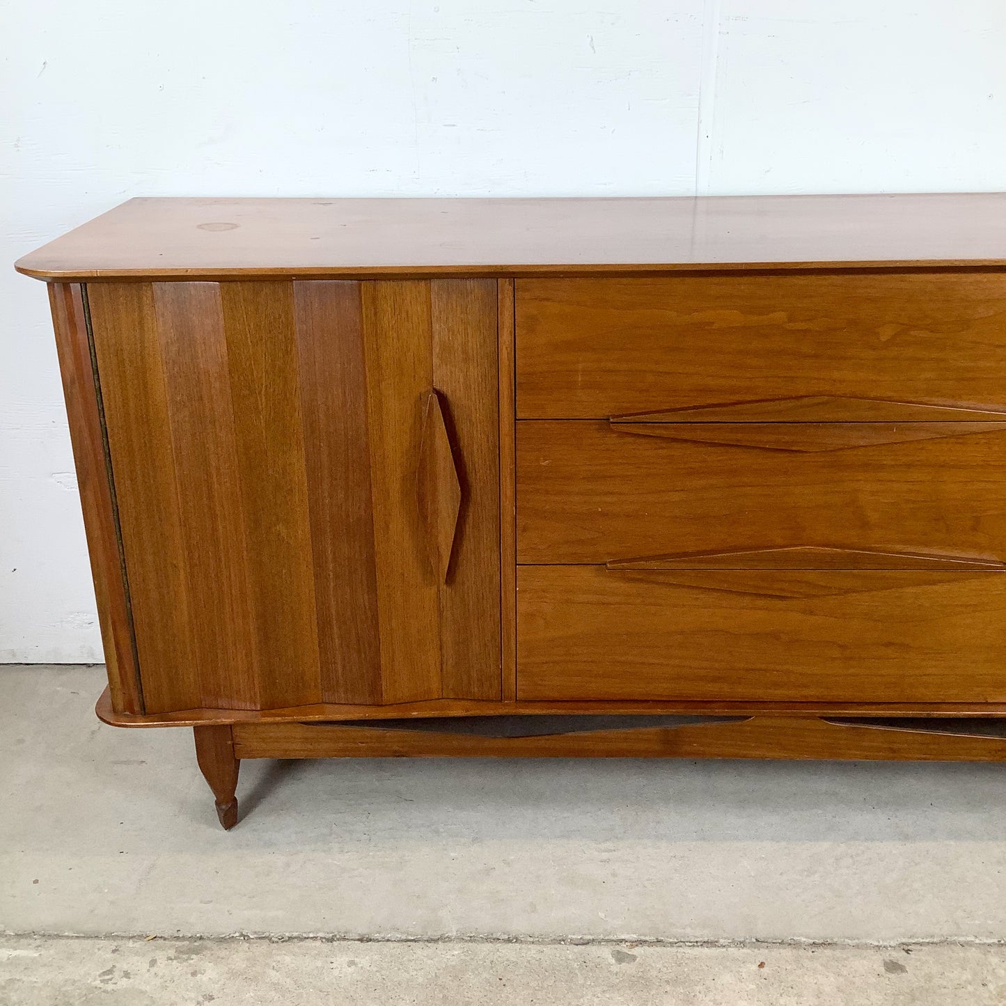 Mid-Century Modern Walnut Dresser and Mirror Set