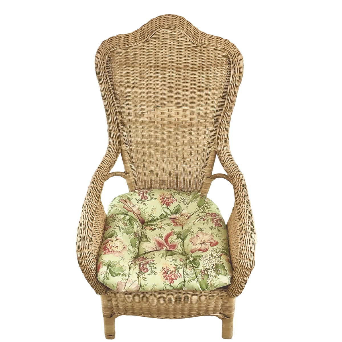 Vintage High-Back Woven Wicker Armchair
