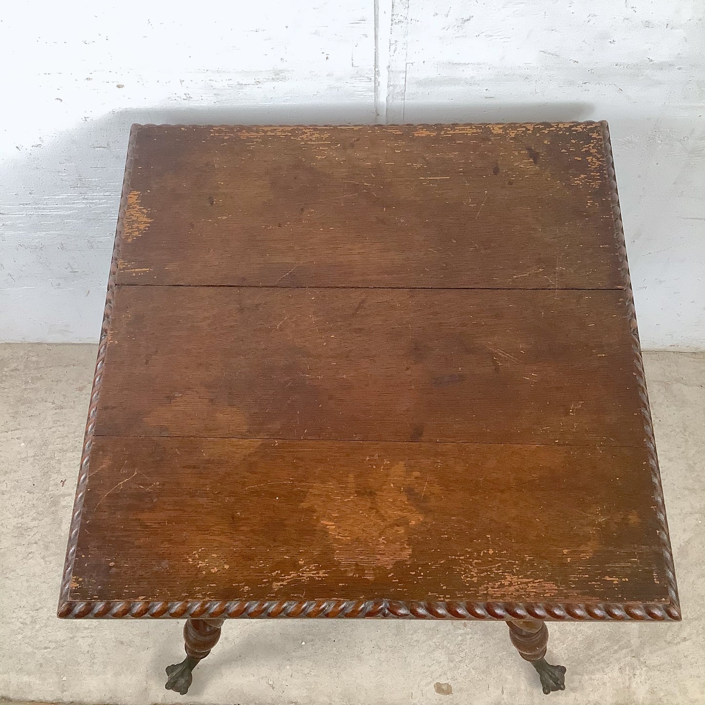 Antique Wood Table with Ball and Claw Feet
