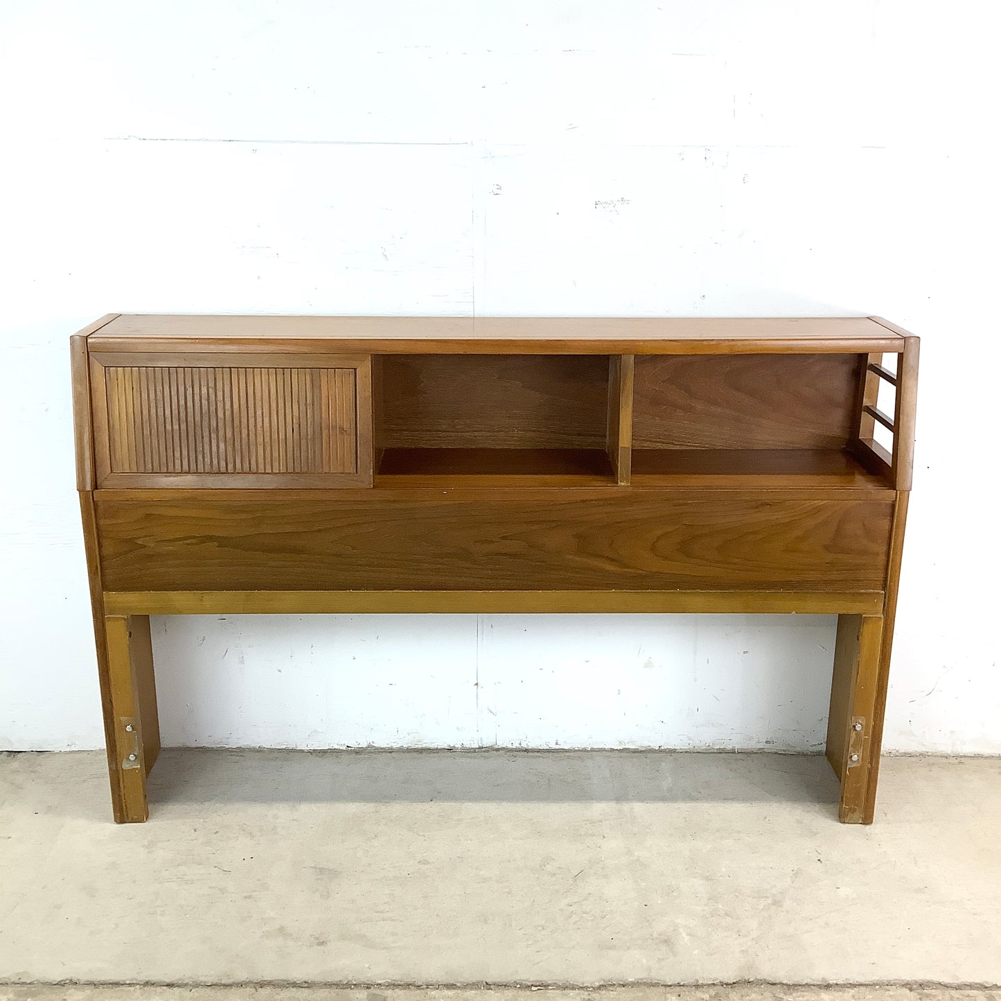 Full Size Mid-Century Walnut Storage Headboard