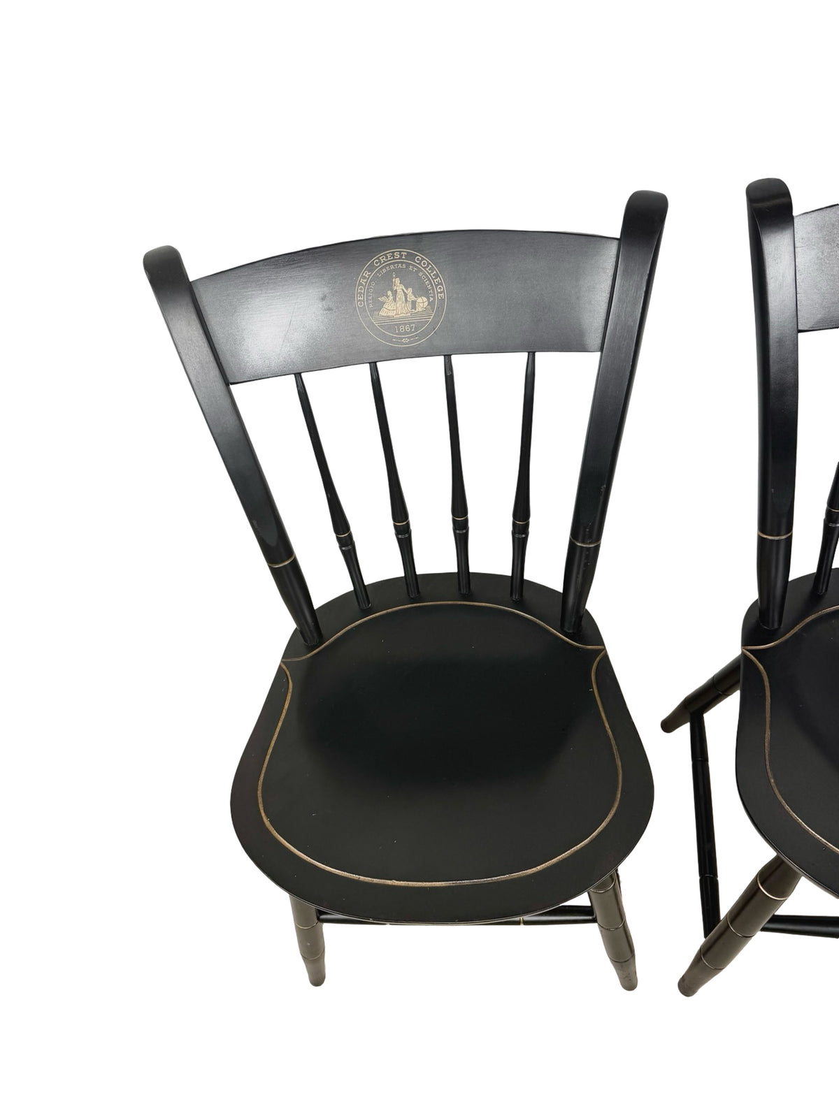 Pair of Vintage Nichols & Stone Windsor Side Chairs with Cedar Crest College Crest