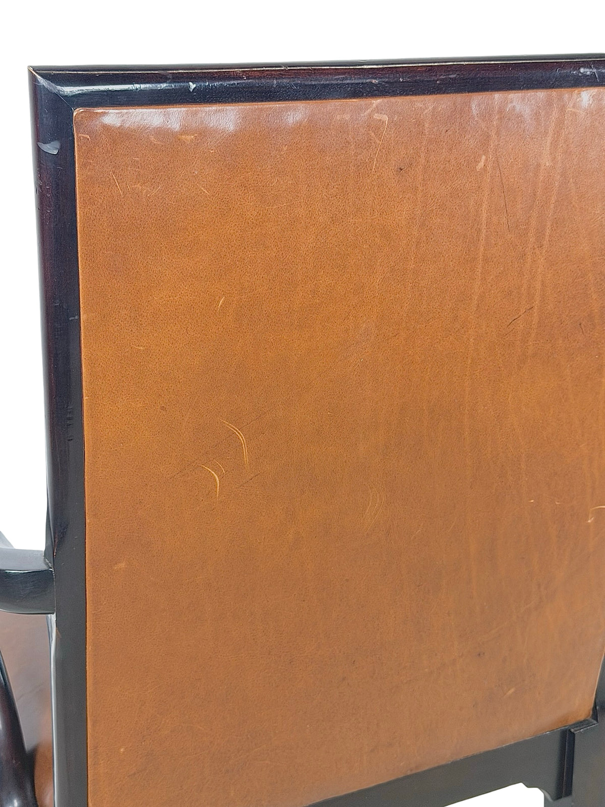 Vintage Baker Furniture Brown Leather & Ebonized Wood Armchair