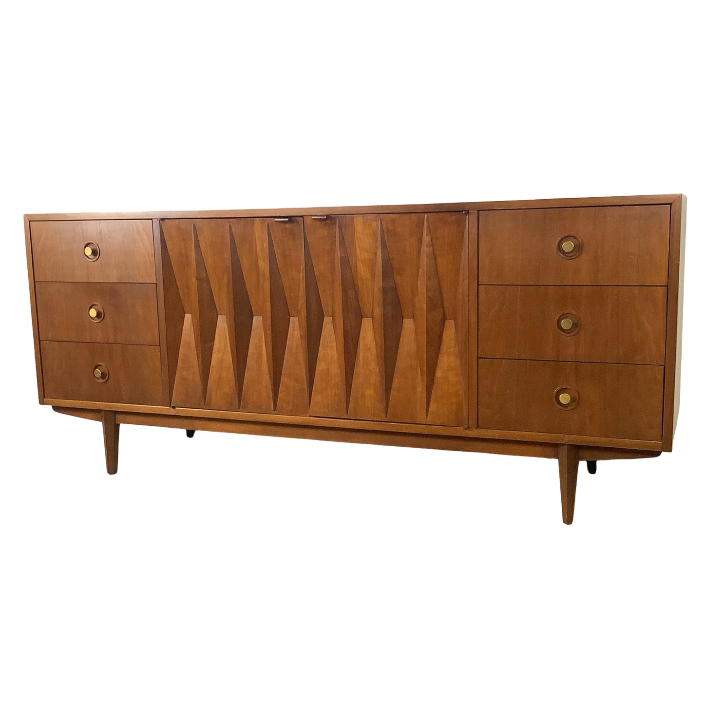 Merton Gershun for American of Martinsville "Harlequin" Walnut Mid-Century Modern Triple Dresser
