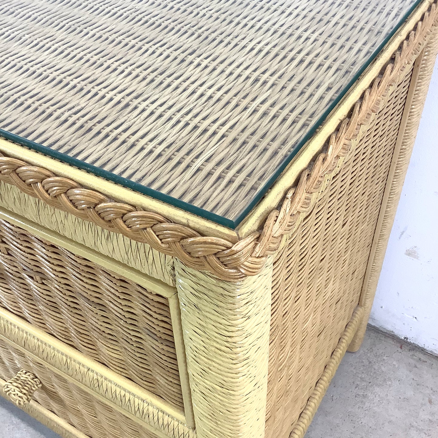 Vintage "Wicker" Two Drawer Nightstand by Henry Link