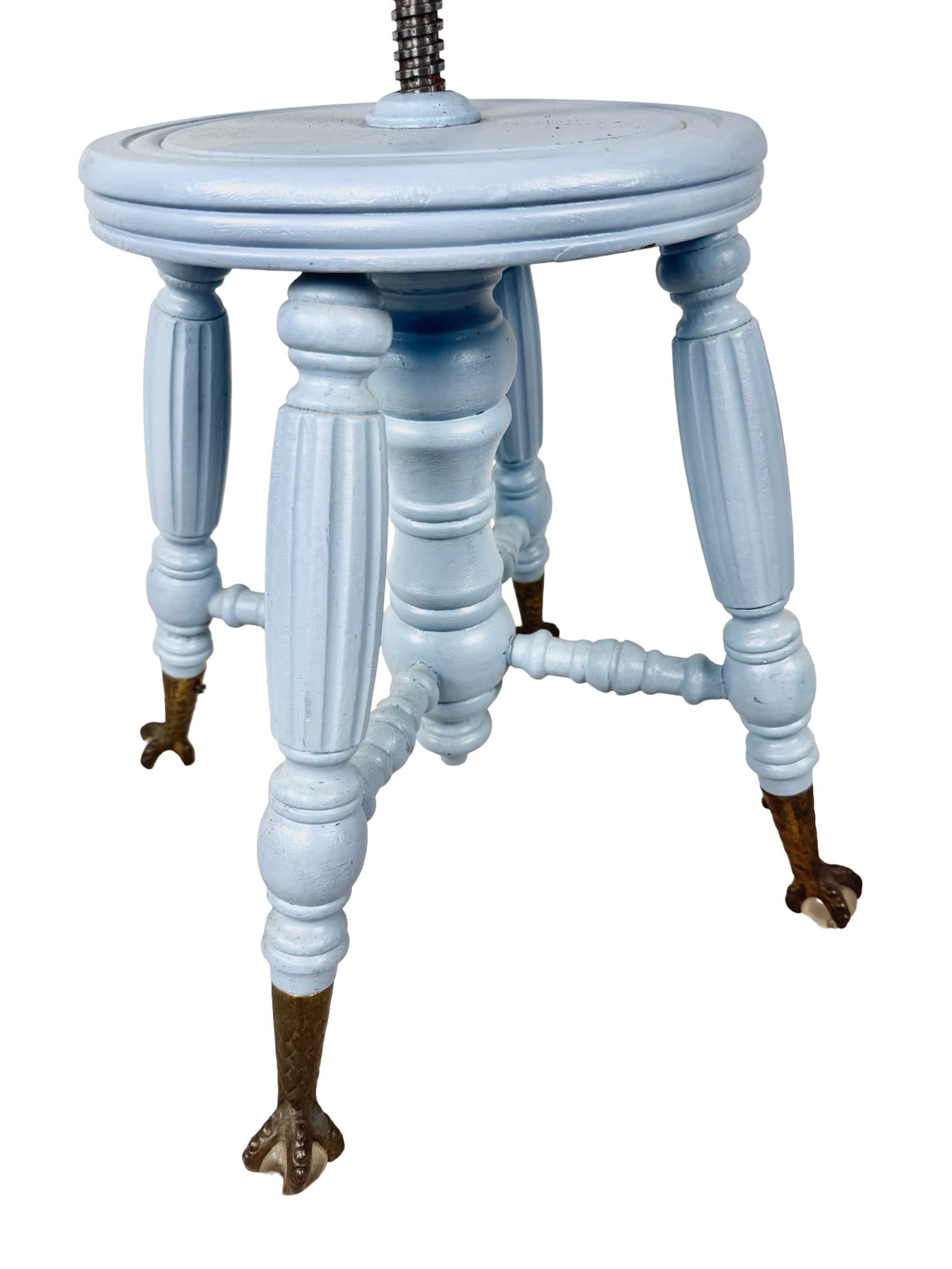 Victorian Adjustable Piano Stool — Painted Blue with Claw black & Glass Ball Feet