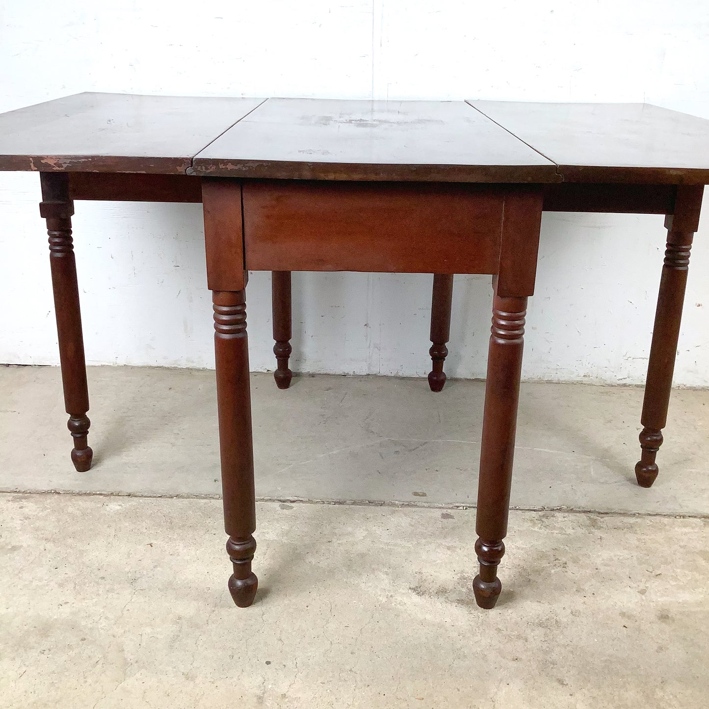American Empire-Style Walnut Drop-Leaf Gate-Leg Table — Solid Wood, Single Drawer