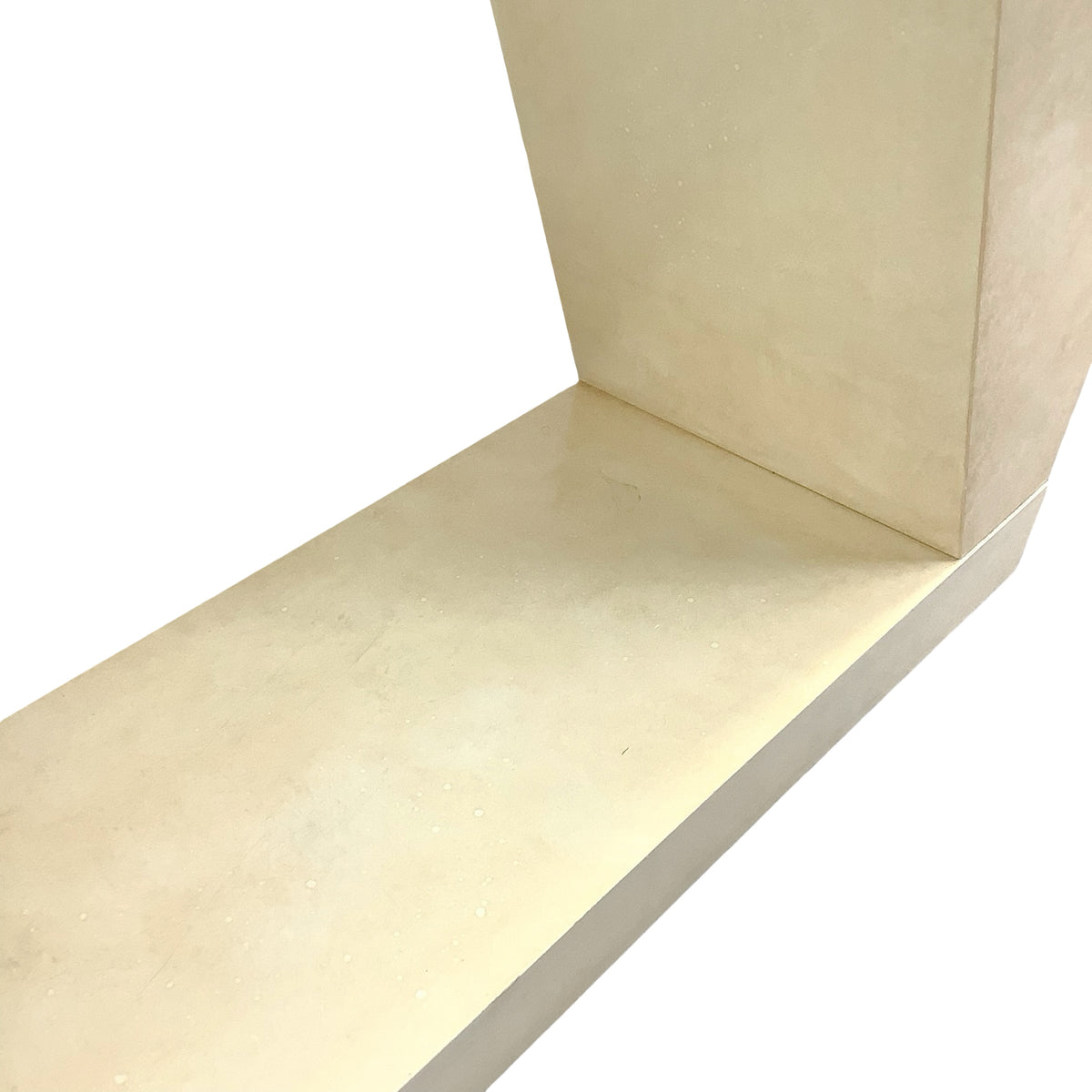Vintage Modern Parchment-Style Console Table with Glass Top and Brass Accents
