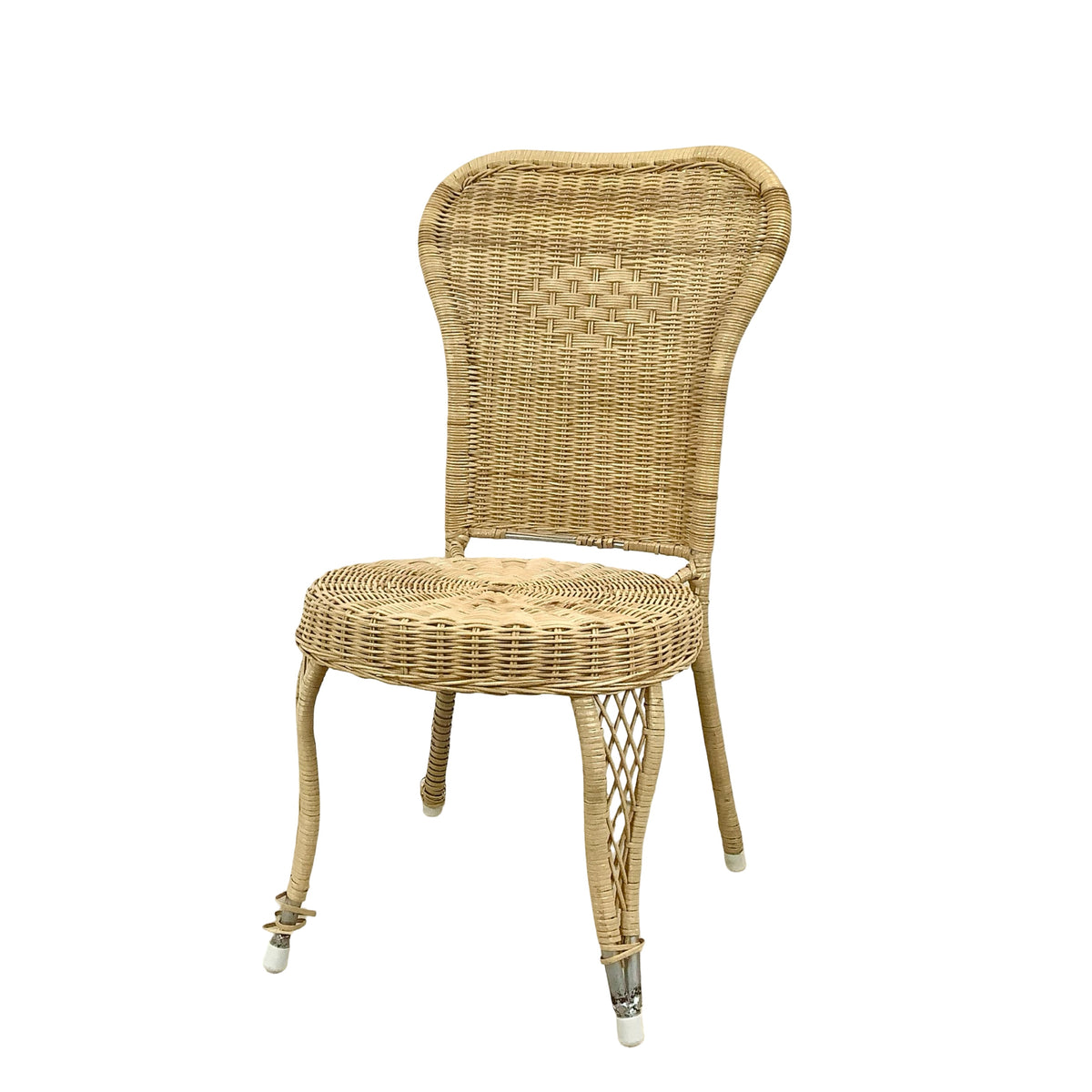 Vintage Woven Wicker & Rattan Side Chair with Cushion